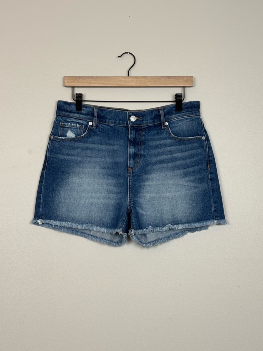 Loft Shorts Womens 27 Blue High Rise Cut Off Denim in Med Wash Fray Hem Denim